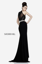 Load image into Gallery viewer, Sherri Hill Evening Prom Dress 21210, Black size 8, Halter Neckline, stretch jersey
