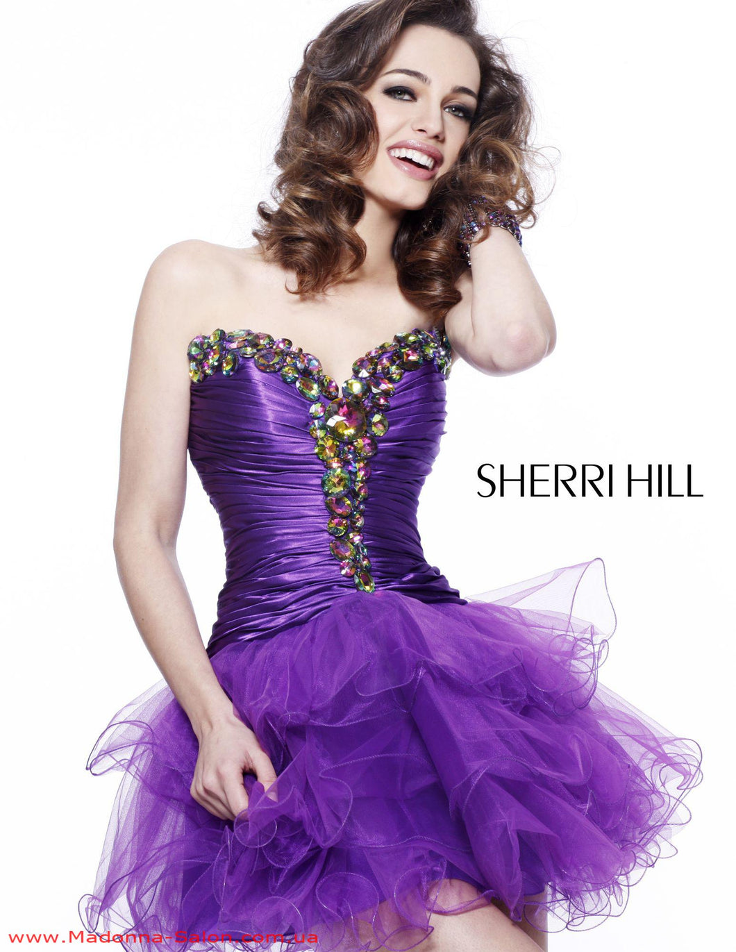 Sherri Hill Strapless Cocktail Prom Dress with a Ruched skirt 2912, Purple, size 6
