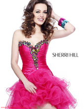 Load image into Gallery viewer, Sherri Hill Strapless Cocktail Prom Dress with a Ruched skirt 2912, Fuchsia, size 4
