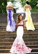 Load image into Gallery viewer, Sherri Hill Strapless Silk Mermaid Dress 6007 Cream/Pink, size 8
