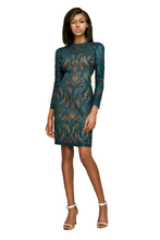 Load image into Gallery viewer, Tadashi Shoji Cocktail dress w/Sleeves, BGW18684M Teal/Nude, size 10
