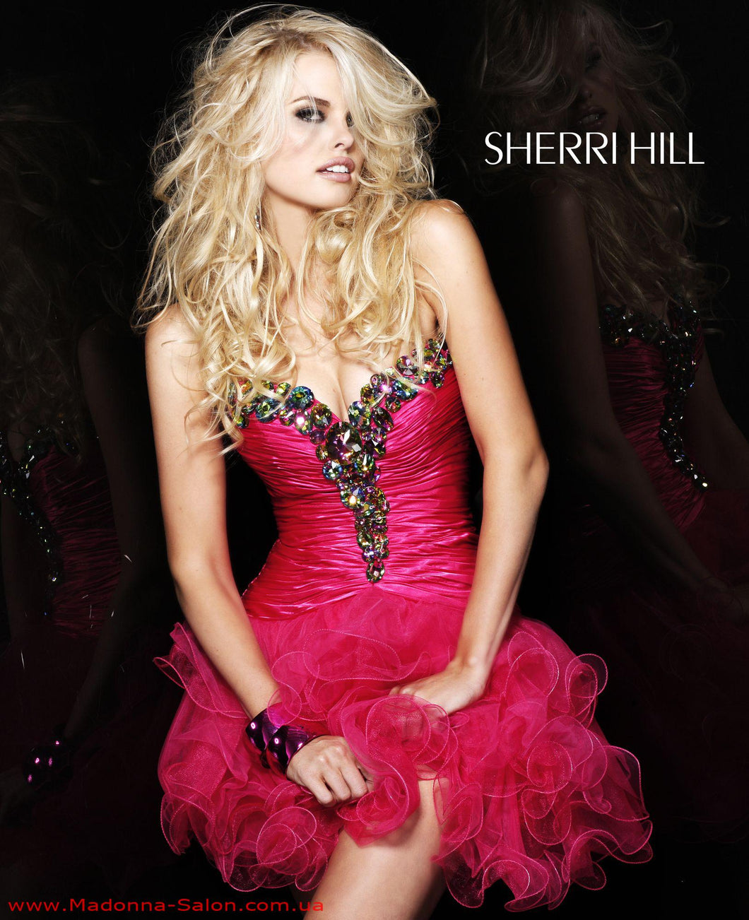 Sherri Hill Strapless Cocktail Prom Dress with a Ruched skirt 2912, Fuchsia, size 4