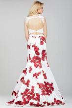 Load image into Gallery viewer, Jovani Evening Gown, Open Back Prom Dress 35349, White/Floral Print size 6
