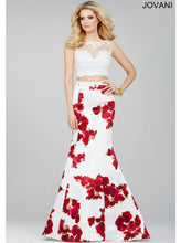 Load image into Gallery viewer, Jovani Evening Gown, Open Back Prom Dress 35349, White/Floral Print size 6
