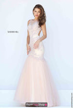 Load image into Gallery viewer, Sherri Hill Mermaid Beaded Tulle Evening Prom Dress Open Back 50290, blush, size 4
