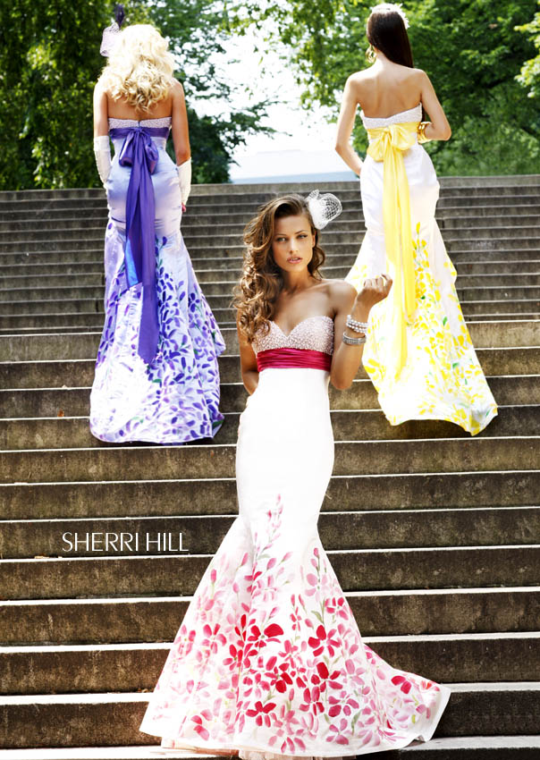 Sherri Hill Strapless Silk Mermaid Dress 6007 Cream/Pink, size 8