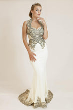 Load image into Gallery viewer, ROMANCE COUTURE 1005 Fitted Evening Gown with Lace Appliques, w/ Train,  Ivory/Black, Size 6
