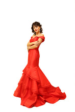 Load image into Gallery viewer, Jovani Mermaid Evening Prom Dress 31100, Red size 6, Off the Shoulder, Mikado fabric
