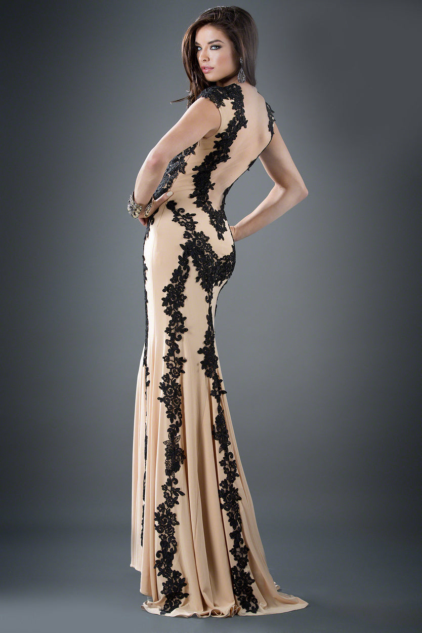 Jovani Evening Prom Dress 89902 Nude/black, size 4, Stretch Jersey