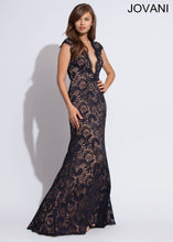 Load image into Gallery viewer, Jovani Evening Prom Dress 78450, Navy/nude, Lace, Open Back, size 6
